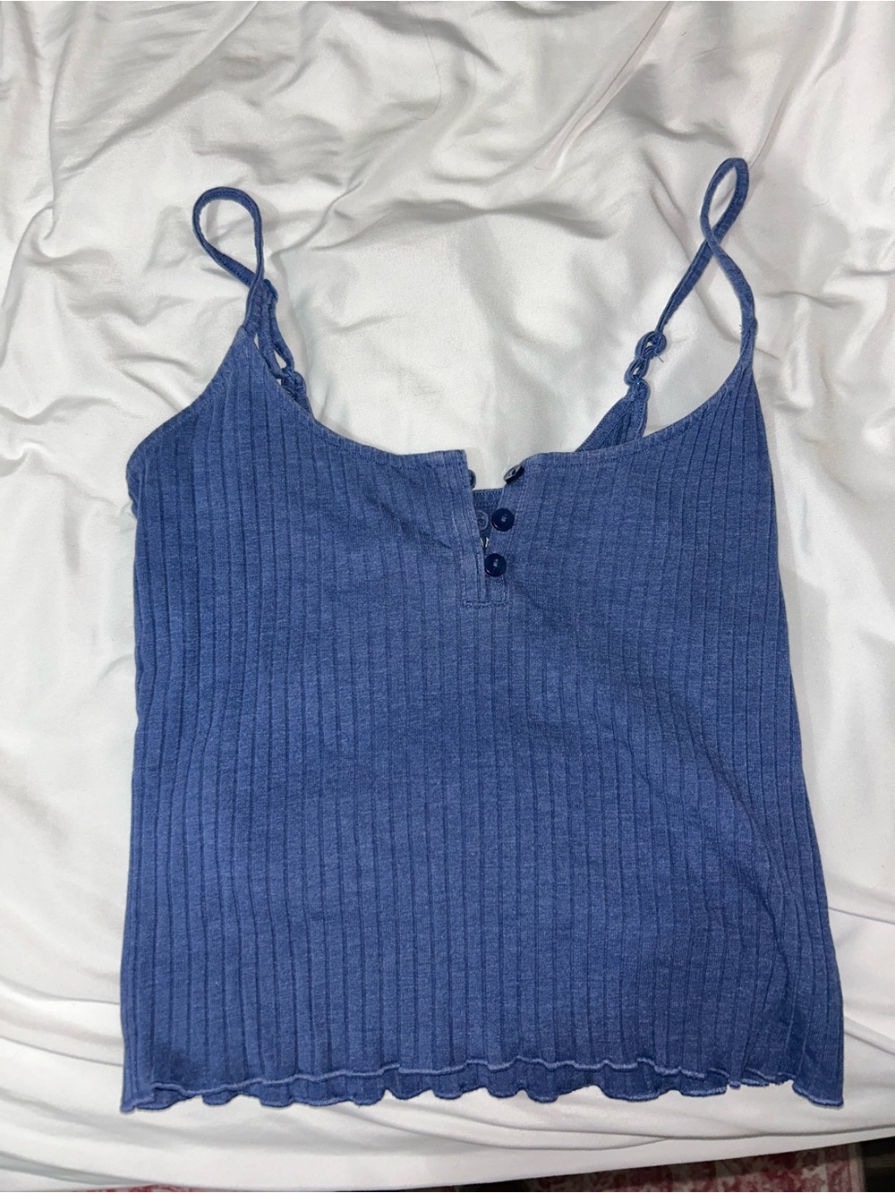 American Eagle Outfitters Ribbed Denim-Blue Tank with Button Front